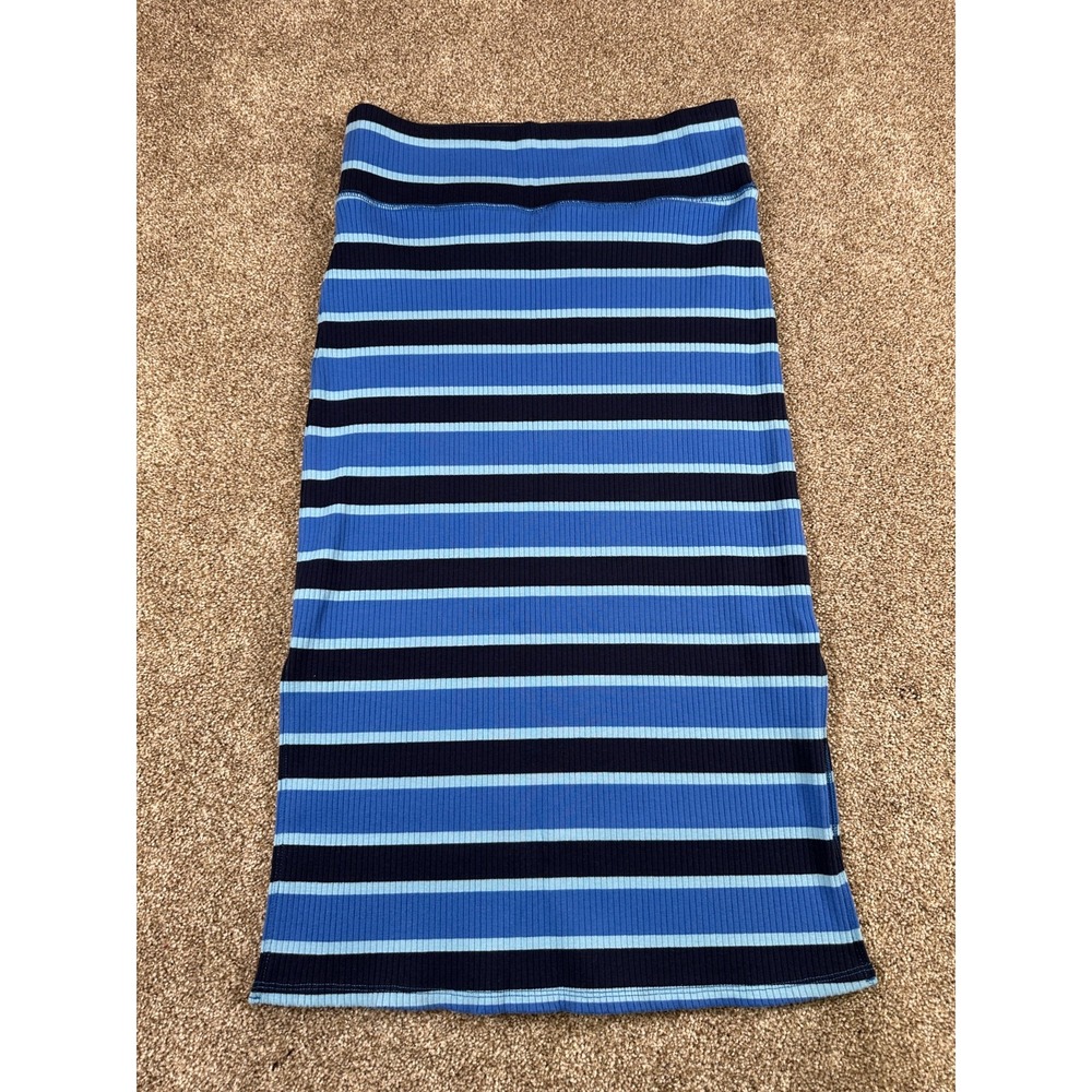 Aerie Blue/Black Stripe Ribbed High Waist Pencil‎ Skirt Size Medium Stretch